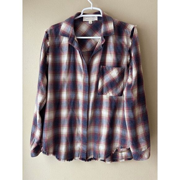 Cloth and Stone Crushed Berry Frayed Plaid Button Down Shirt Women's Size Medium - Picture 1 of 2